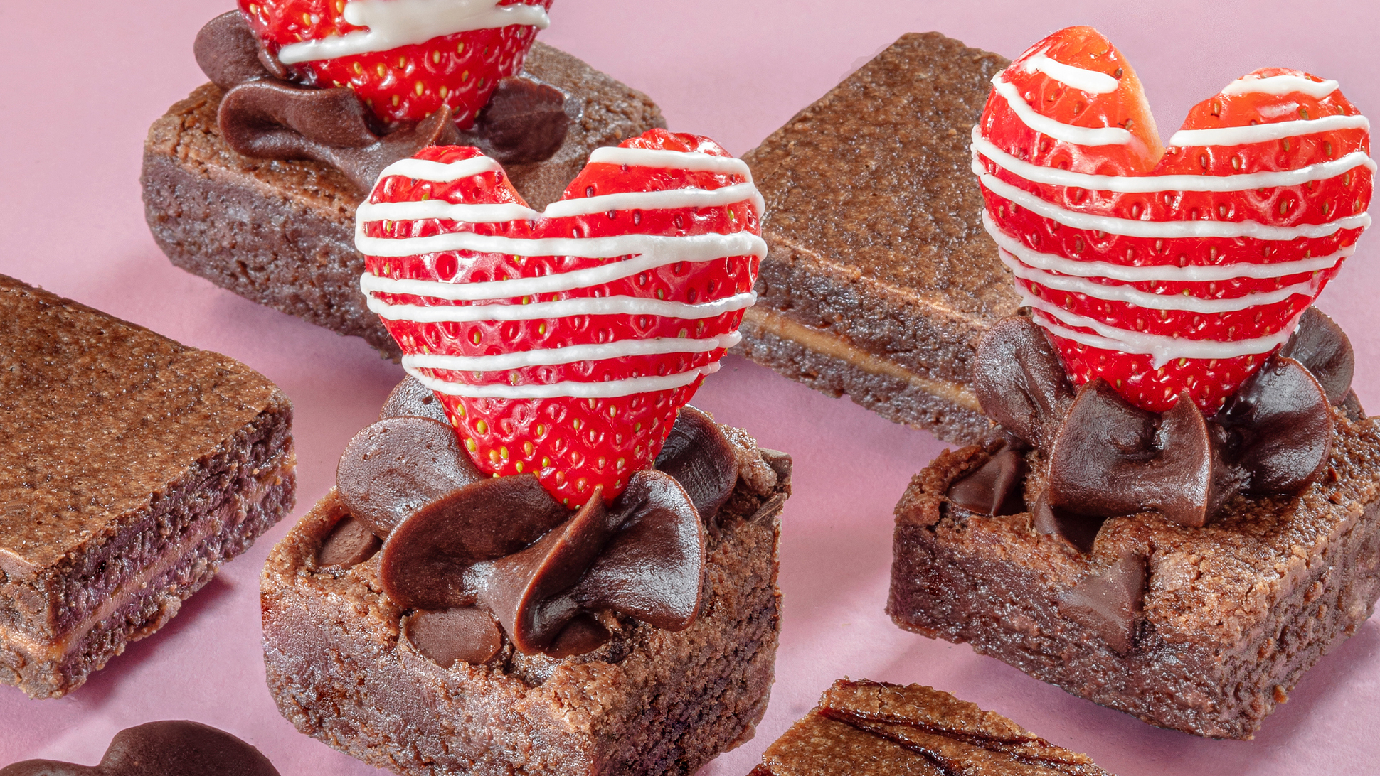 strawberry heart topped brownies